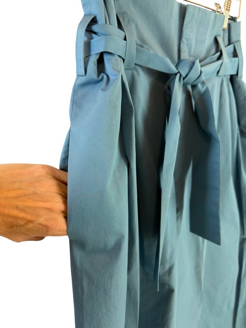 Zara Teal High Waist Pleated Wide Leg Paper Bag Waist Pockets Ankle Palazzo XL - Picture 4 of 12